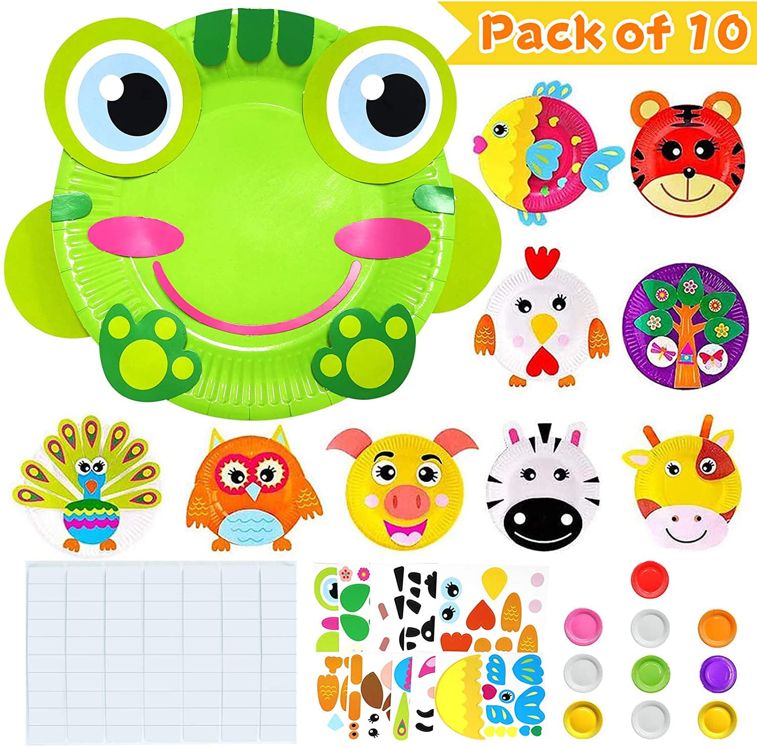 Amerteer 10pcs Toddler Crafts Paper Plate Art Kit Arts and Crafts for Kids Boys Girls Preschool Easy Animal Plate Craft DIY Projects Supply Kit