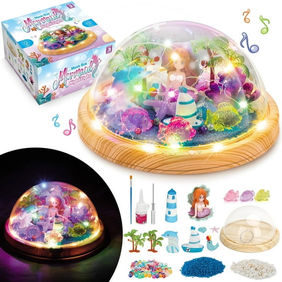 Art Craft Gifts for 5-Year-Old: Mermaid Crafts Set Kits for Girl Toy Ideas Gift Age 5 6 7 8 9 Birthday Gift - Kids Bedroom Decor Night Light Craft Nightlight Gift for Girls Age 3 4 5 6 7 8+Years Old
