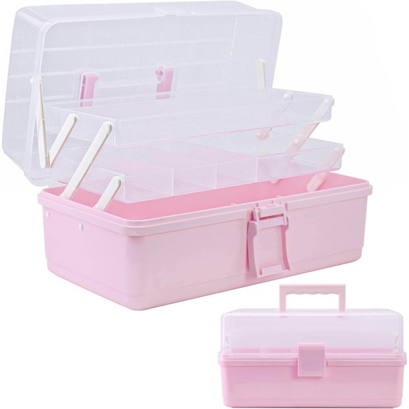 Art Craft Organizer Storage Box with 3 Layer, Multipurpose Plastic Tool Box with Handle for Sewing, Art Supply, Nail, Hair Accessories