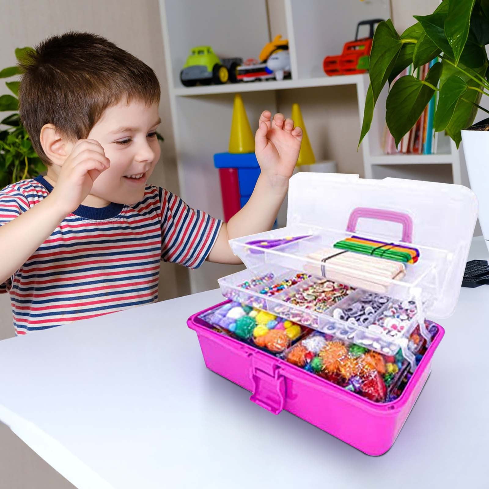 Art and Craft Supplies for Kids, Toddler DIY Craft Art Supply Set Included Pipe Cleaners, Pom Poms, Feather, Folding Storage Box - All in One for Craft DIY Art Supplies