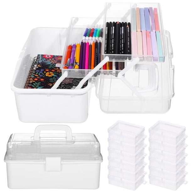 clear tackle box with handle Art Craft Tackle Box, 3-Layer Storage Box with Handle & 12 Mini Boxes, PP Art Supplies Organizer, Portable Folding Tool Box, Multipurpoes Storage