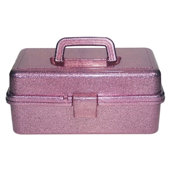 Art & Craft Tool Storage Box,3-Layer Glitter Stackable Carry Tackle Box Sewing Supplies Organizer for Art, 180° Horizontal Placement, Sturdy Latch & 8 Compartments, 1Pc, Multicolor(Pink,13x5.7x7.7")
