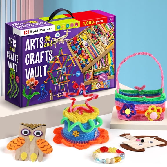 Piano Potato Arts & Crafts Vault for Kids, 1000+ Piece Craft Supplies Kit with Storage Box, DIY Activity Set for Ages 6-12, Gift for Girls & Boys