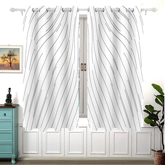 Art Curved Black Lines 63x55in Window Curtain Panels 63x55in 2-Piece Heavy Duty 80% Light Blocking