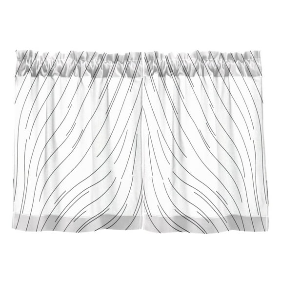 Art Curved Black Lines Kitchen Curtains Tier Set 27x24 Inch 2 Panels Semi Sheer Light Filtering Privacy UV Protection