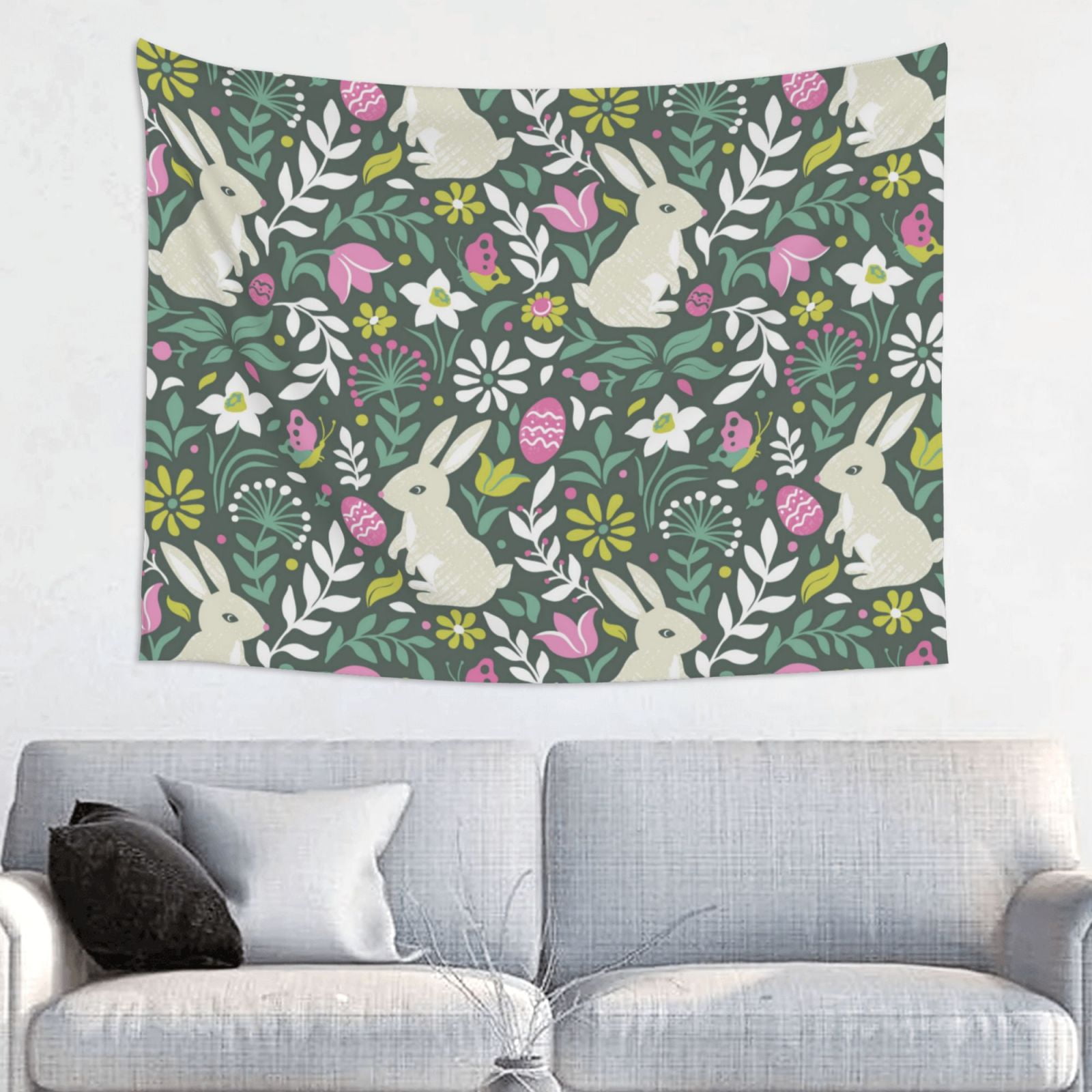 Art Cute Rabbit Butterfly Flower Tapestry Wall Hanging, Wall Tapestry for Bedroom College Dorm ...