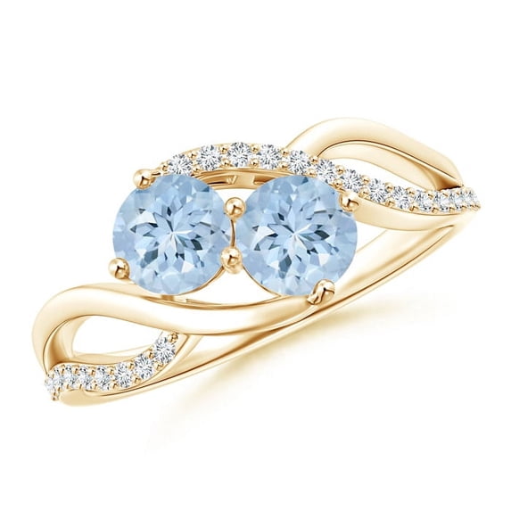 Art Deco 0.90 Ctw Round Aquamarine 925 Silver Yellow Plated Love Bridal Ring