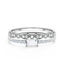 Art Deco 1.25 Carat Emerald Cut Diamond Moissanite Engagement Ring, Wedding Ring in 925 Sterling Silver With 18k White Gold Plating, Gift For Her, Bridal Set, Matching Band, Minimal Design