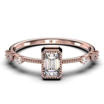 Art Deco 1.25 Carat Emerald Cut Diamond Moissanite Thin Engagement Ring, Slim Wedding Ring in 10k Solid Rose Gold, Gift For Her Gift For Wife, Holiday Gift, Promise Ring, Anniversary Ring