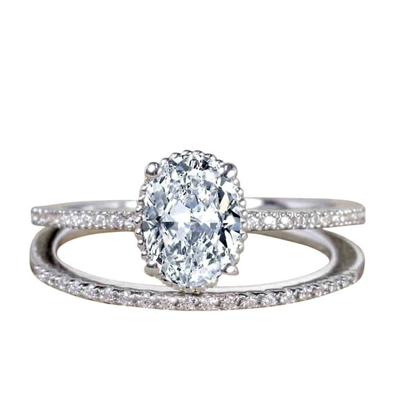 Art Deco 1.25 Carat Oval cut Moissanite Wedding Ring Set with 18k Gold Plating