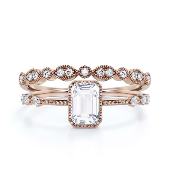 Art Deco 1.75 Carat Emerald Cut Diamond Moissanite Thin Engagement Ring, Slim Wedding Ring in 10k Solid Rose Gold, Gift For Her, Bridal Rings Set, Holiday Gift, Promise Ring, Anniversary Ring