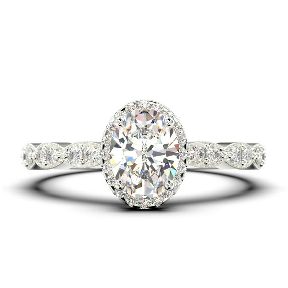 Art Deco 1.75 Carat Oval Cut Diamond Moissanite Classic Engagement Ring, Halo Wedding Ring In 10K Solid White Gold, Gift For Her Gift For Wife, Promise Ring, Anniversary Ring