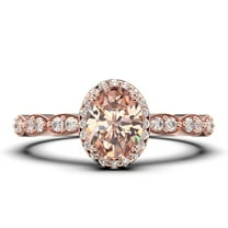 Art Deco 1.75 Carat Oval Cut Morganite And Diamond Moissanite Classic Engagement Ring, Halo Wedding Ring in 10k Solid Rose Gold, Gift For Her Gift For Wife, Promise Ring, Anniversary Ring