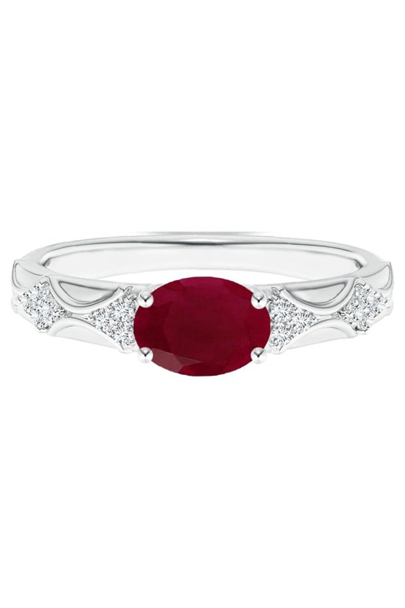 Art Deco 1 Ctw Oval Ruby Gemstone 925 Sterling Silver Women Love Engagement Ring