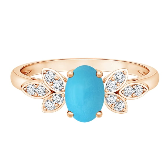 Art Deco 1 Ctw Oval Turquoise 925 Sterling Silver Rose Plated Birthstones Ring