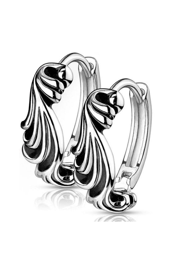 Art Deco 1920s Style Silver Stainless Steel Leverback Huggie Earrings