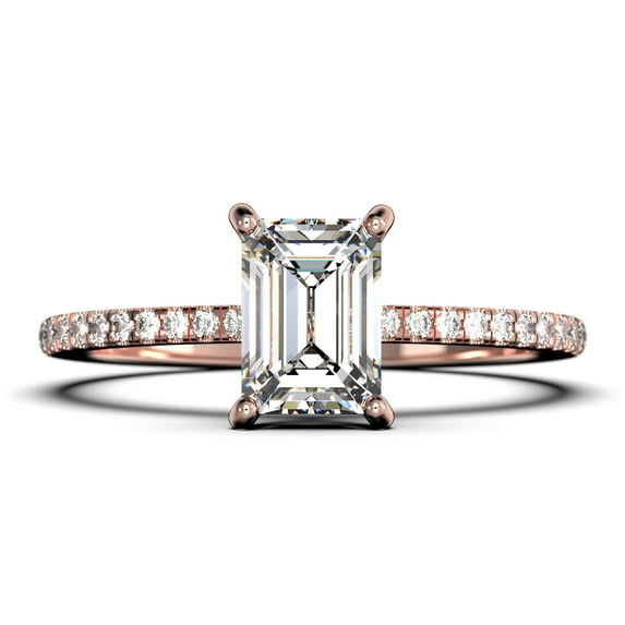 Art Deco 2.00 Carat Emerald Cut Diamond Moissanite Engagement Ring Set, Wedding Ring In 10K Solid Rose Gold, Feminine Gift, Promise Ring, Anniversary Gift