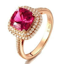 Art Deco 2.05 Carat 7mm Cushion Cut Red Ruby And Moissanite Diamond Double Halo Engagement Ring in 10k Yellow Gold