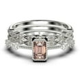 thumbnail image 1 of Art Deco 2.25 Carat Emerald Cut Morganite And Diamond Moissanite Thin Engagement Ring, Slim Wedding Ring in 10k Solid White Gold, Trio Rings Set, Holiday Gift, Promise Ring, Anniversary Ring, 1 of 4
