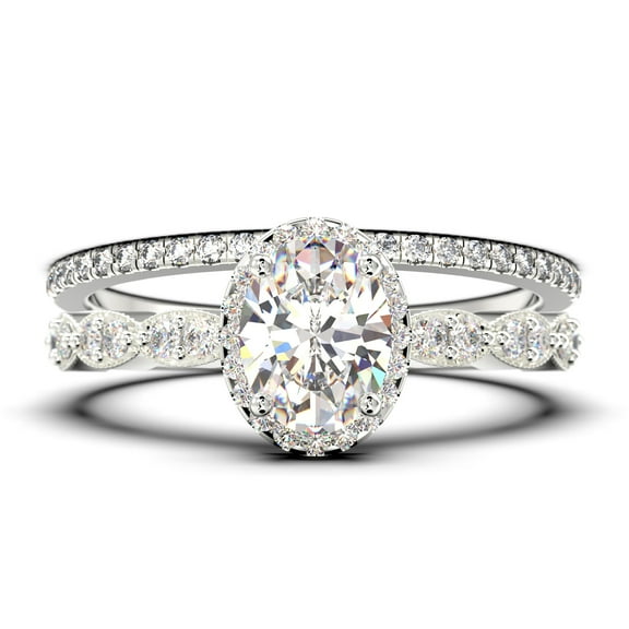 Art Deco 2.25 Carat Oval Cut Diamond Moissanite Classic Engagement Ring, Halo Wedding Ring in 10k Solid White Gold, Gift For Her, Wife Gift, Anniversary Ring, Bridal Set, Matching Band