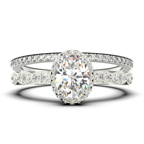 Art Deco 2.25 Carat Oval Cut Diamond Moissanite Classic Engagement Ring, Halo Wedding Ring in 10k Solid White Gold, Gift For Her, Wife Gift, Anniversary Ring, Bridal Set, Matching Band