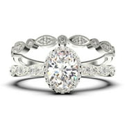 JEENJEWELS Art Deco 2.25 Carat Oval Cut Diamond Moissanite Classic Engagement Ring, Halo Wedding Ring in 10k Solid White Gold, Gift For Her, Wife Gift, Anniversary Ring, Bridal Set, Matching Band