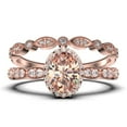 thumbnail image 1 of Art Deco 2.25 Carat Oval Cut Morganite And Diamond Moissanite Classic Engagement Ring, Halo Wedding Ring in 925 Sterling Silver With 18k Rose Gold Plating Gift For Her, Bridal Set, Matching Band, 1 of 3