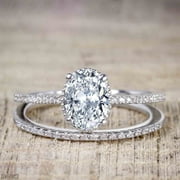 JEENJEWELS Art Deco 2.25 Carat Oval cut Moissanite Wedding Ring Set with 18k Gold Plating