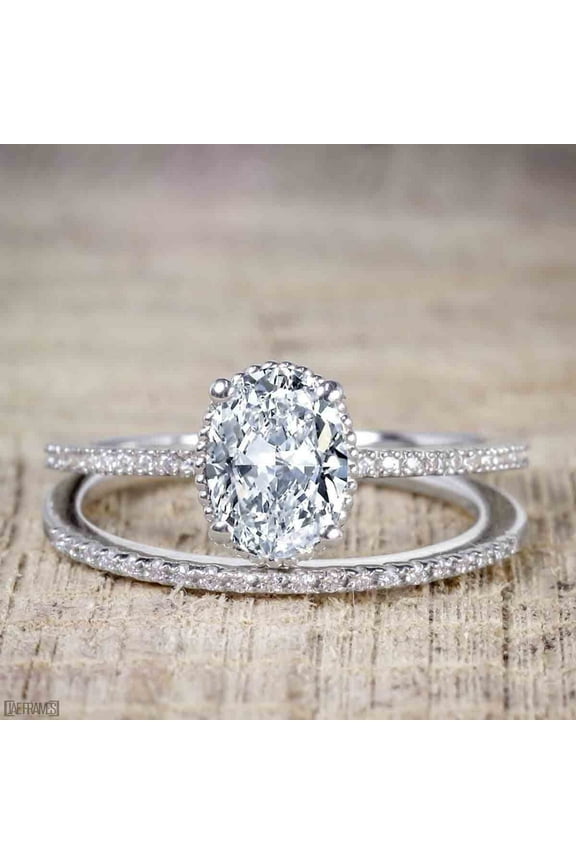 Art Deco 2.25 Carat Oval cut Moissanite Wedding Ring Set with 18k Gold Plating