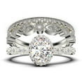 thumbnail image 1 of Art Deco 2.75 Carat Oval Cut Diamond Moissanite Classic Engagement Ring, Halo Wedding Ring in 10k Solid White Gold, Gift For Her, Wife Gift, Anniversary Ring, Trio Set, Matching Band, 1 of 4
