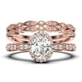 thumbnail image 1 of Art Deco 2.75 Carat Oval Cut Diamond Moissanite Classic Engagement Ring, Halo Wedding Ring in 925 Sterling Silver With 18k Rose Gold Plating Gift For Her, Trio Set, Matching Band, 1 of 4