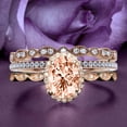 thumbnail image 1 of Art Deco 2.75 Carat Oval Cut Morganite And Diamond Moissanite Classic Engagement Ring, Halo Wedding Ring in 10k Solid Rose Gold, Gift For Her, Wife Gift, Anniversary Ring, Trio Set, Matching Band, 1 of 3