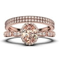 thumbnail image 1 of Art Deco 2.75 Carat Oval Cut Morganite And Diamond Moissanite Classic Engagement Ring, Halo Wedding Ring in 10k Solid Rose Gold, Gift For Her, Wife Gift, Anniversary Ring, Trio Set, Matching Band, 1 of 4