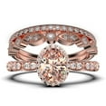 thumbnail image 1 of Art Deco 2.75 Carat Oval Cut Morganite And Diamond Moissanite Classic Engagement Ring, Halo Wedding Ring In 925 Sterling Silver With 18K Rose Gold Plating Gift For Her, Trio Set, Matching Band, 1 of 4