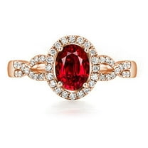 Art Deco 2 Carat 8x6mm Oval Shape Halo Red Ruby And Moissanite Diamond Engagement Ring in 10k Rose Gold