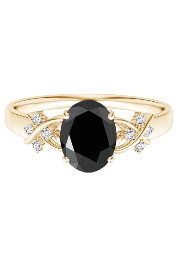 Art Deco 2 Ctw Oval Black Spinel Gemstone 925 Silver Yellow Gold Vermeil Ring