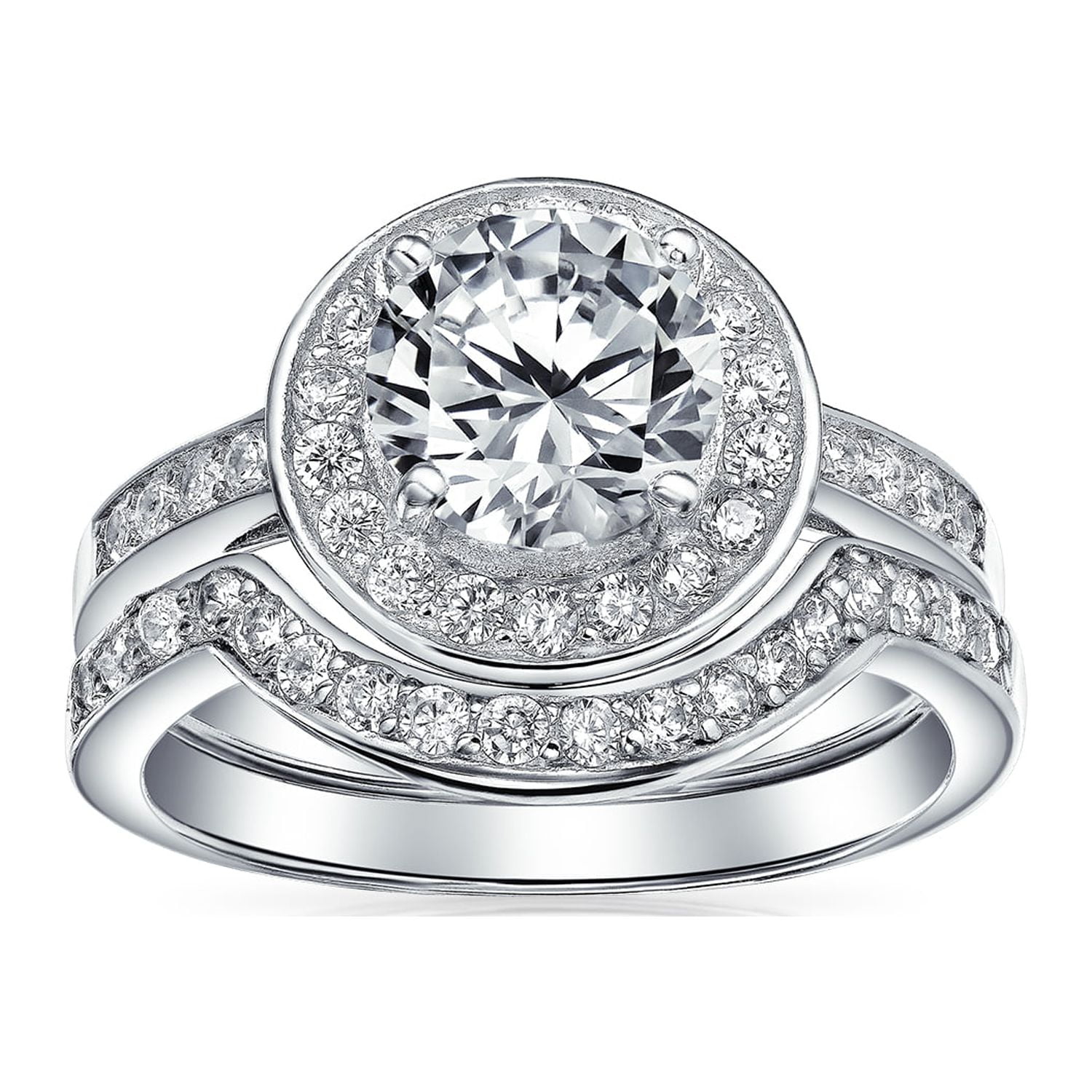 Art Deco 3.5CT Solitaire AA CZ Halo Engagement Wedding Ring Set