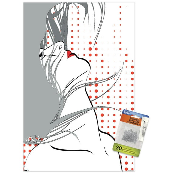 Art Deco - 80's Girl Wall Poster with Pushpins, 14.725" x 22.375"