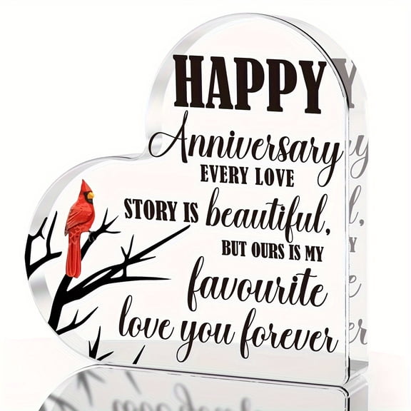 Art Deco Acrylic Anniversary Love Quote Pedestal Heart-Shaped Engraved Home Decor Elegance for Women Men 4 Inch