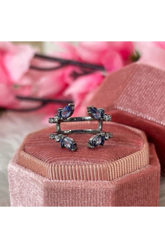 Art Deco Alexandrite Ring Enhancer- Open Ring Guard in 14K Black Gold Vermeil- Gothic Ring Wrap