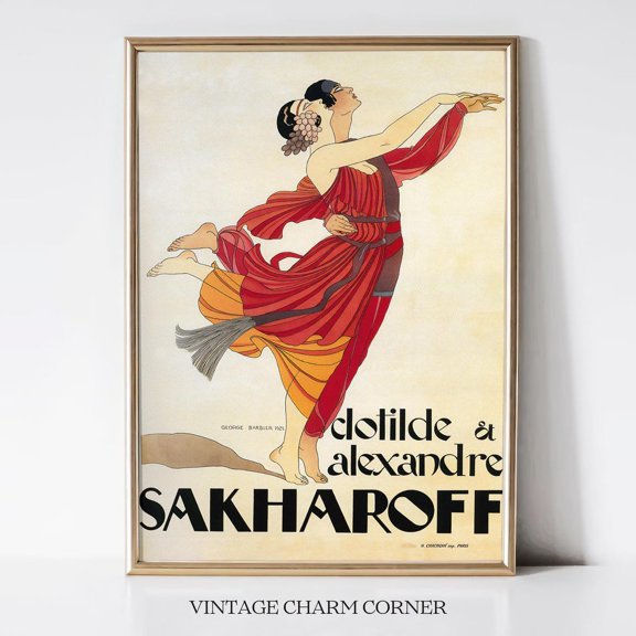 Art Deco Ballet Dancers Vintage Poster, Unframed Size 8x12