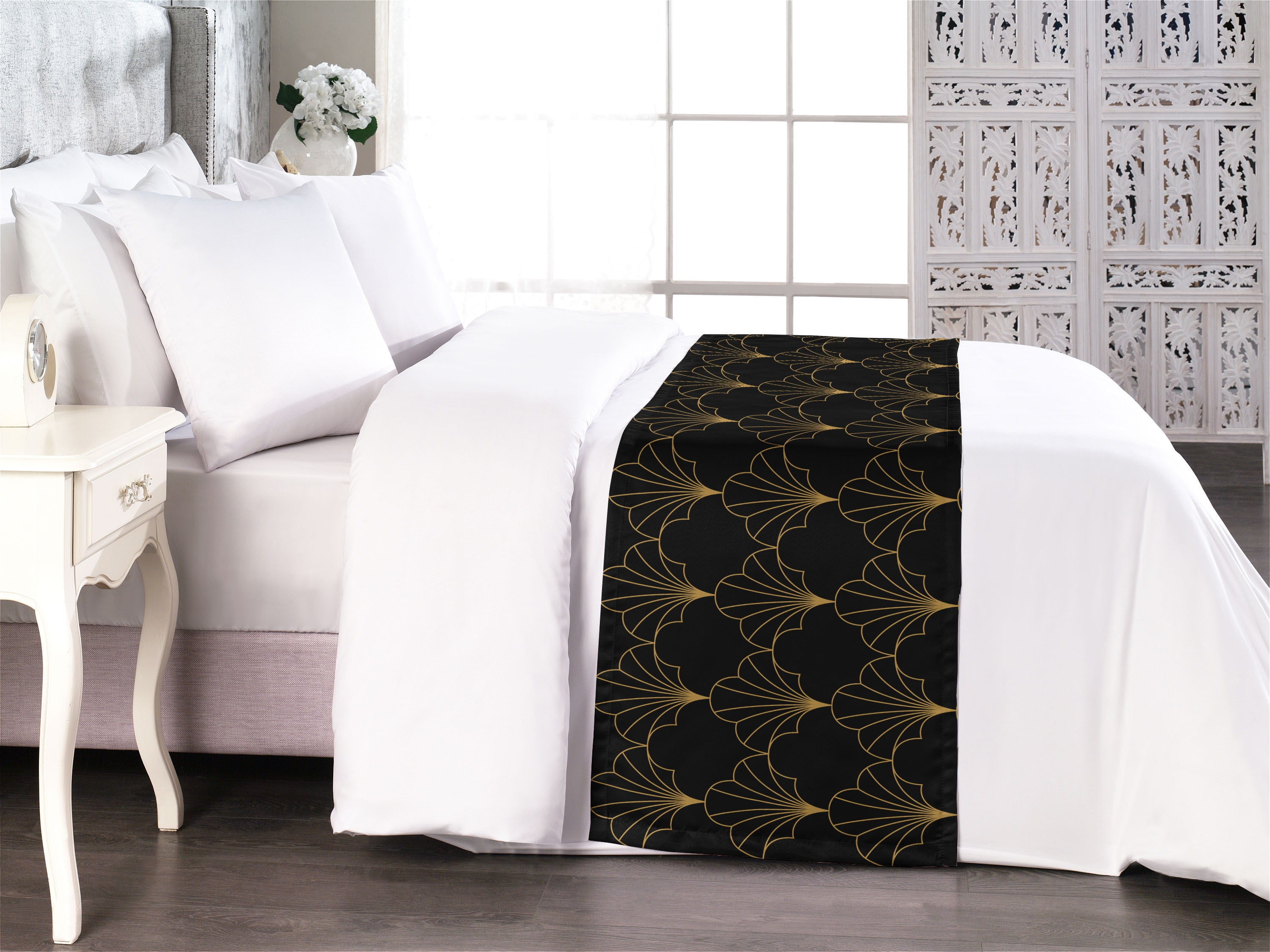 King Black and Sand Brown Satin Bed Runner