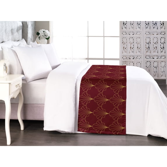 Art Deco Bed Runner, Shell Look Simplistic Pattern with Vintage and Classical Style Motif, Decorative Accent Bedding Scarf for Hotels Homes & Guest Rooms, King, Burgundy and Sand Brown, by Ambesonne
