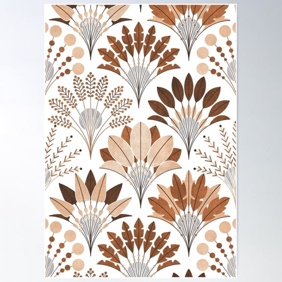 Art Deco Block Print Palms - Earthy Browns Poster Wall Art, Modern Wall Decor For Living Room Bedroom, 8x12 UNFRAMED