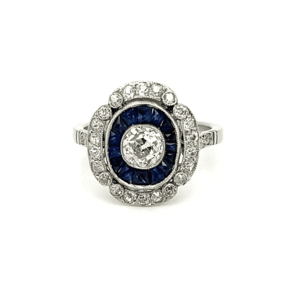 Art Deco Blue Sapphire & Diamond Bridal Wedding Ring in 925 Sterling Silver - Anniversary Gift - September Birthstone