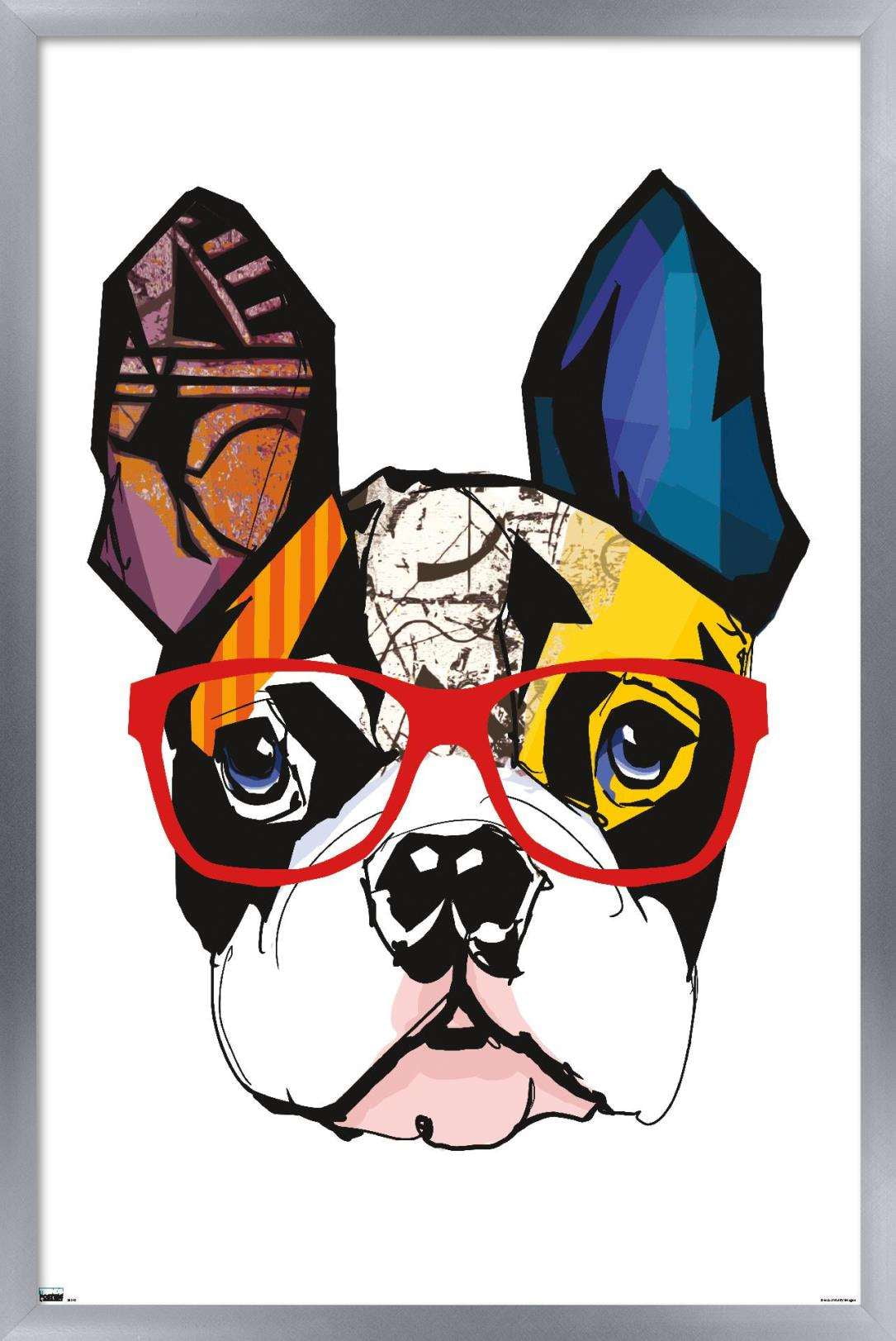 Art Deco - Boston Terrier with Glasses Wall Poster, 14.725" x 22.375", Framed
