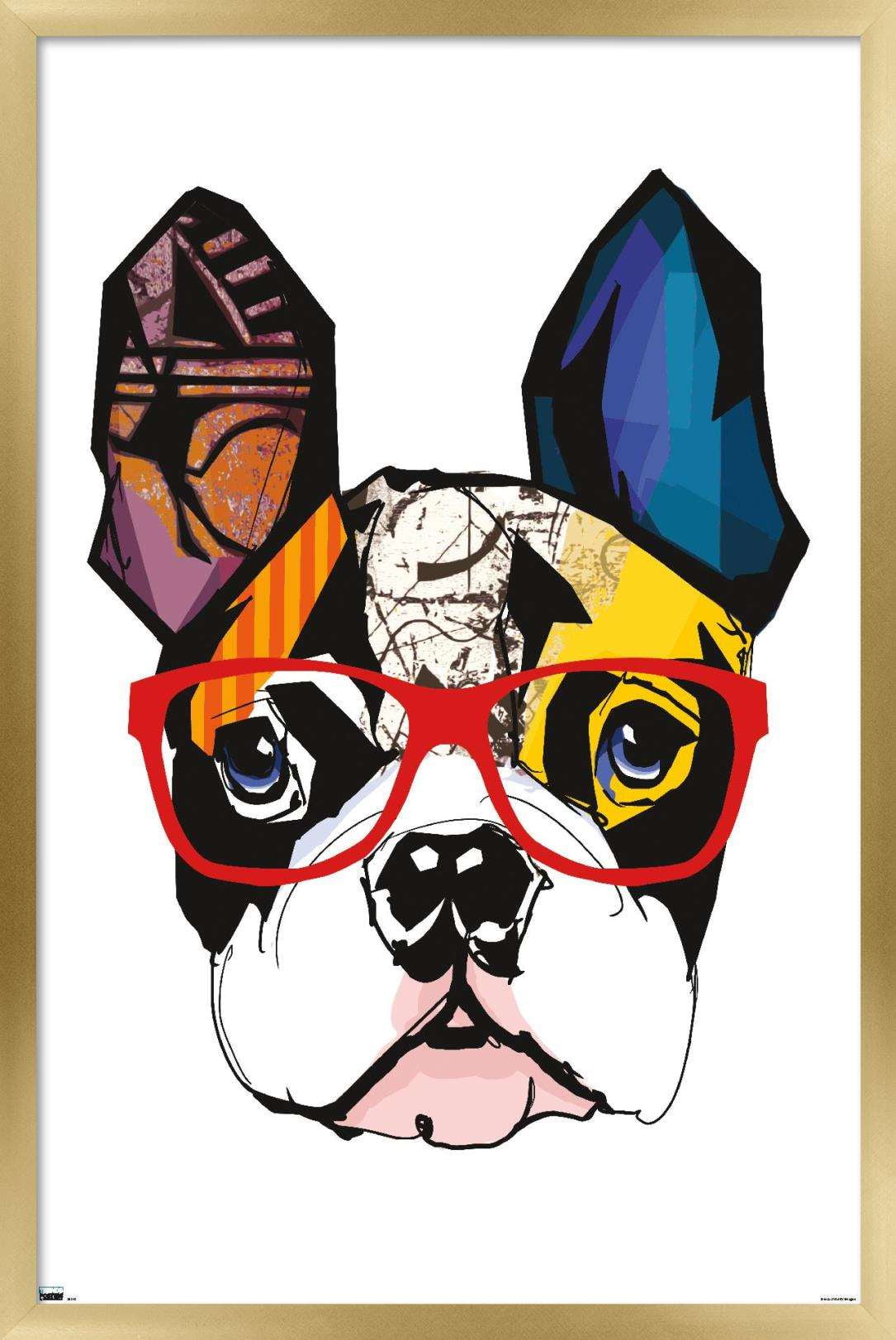 Art Deco - Boston Terrier with Glasses Wall Poster, 14.725" x 22.375", Framed
