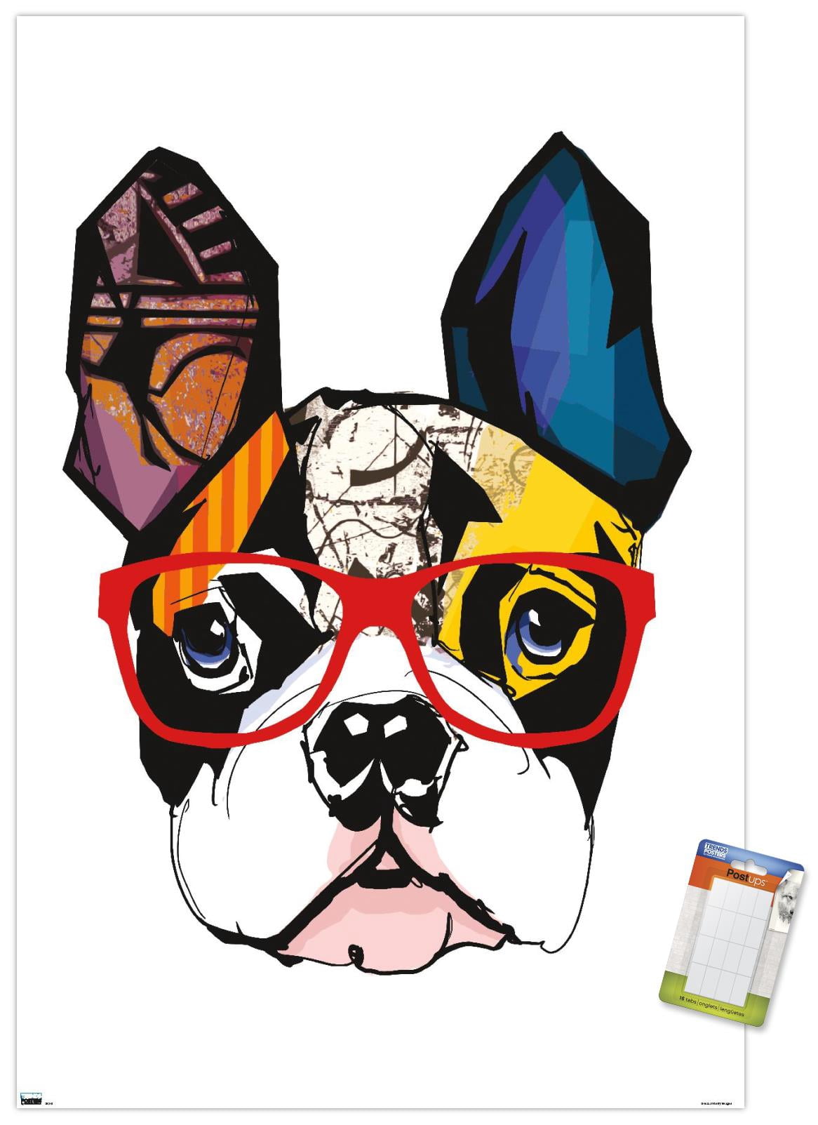 Art Deco - Boston Terrier with Glasses Wall Poster, 14.725" x 22.375"