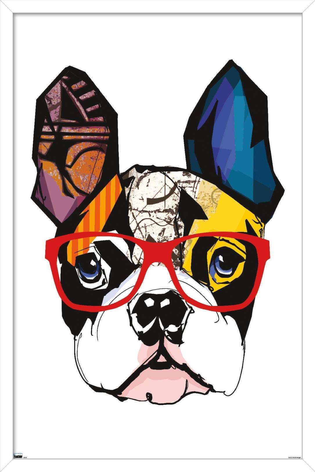 Art Deco - Boston Terrier with Glasses Wall Poster, 22.375" x 34", Framed