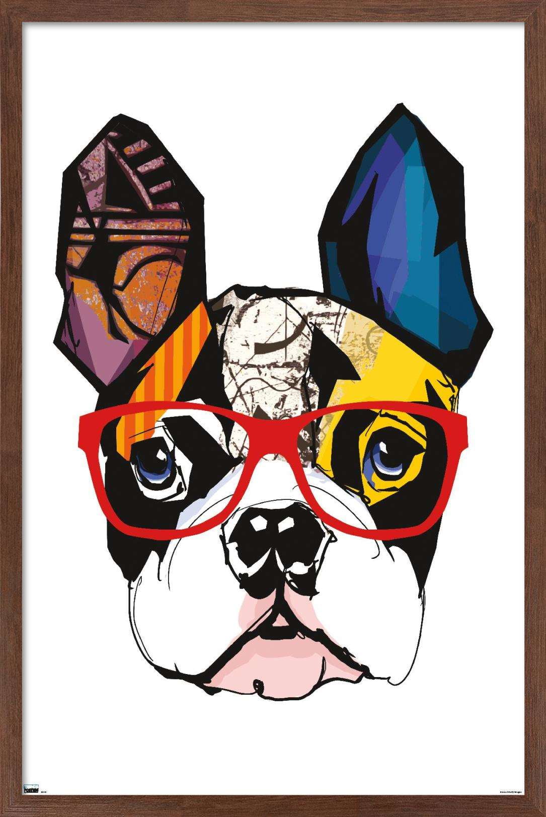 Art Deco - Boston Terrier with Glasses Wall Poster, 22.375" x 34", Framed